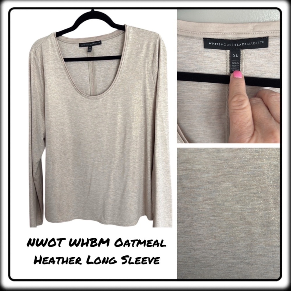 NWOT WHBM Oatmeal heather scoop neck long sleeves dolphin (curved) hem XLarge
